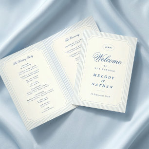 Classic Light Blue Stripes Wedding Folded Paper Programme