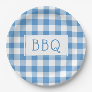 Classic Light Blue White Gingham Pattern BBQ Party Paper Plate