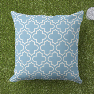 Classic Light Blue White Quatrefoil Trellis Cushion
