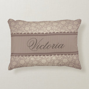 Classic Light Brown Floral Pattern Custom Text Decorative Cushion