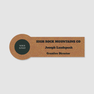 Classic Light Brown Leather Pattern & Logo Name Tag