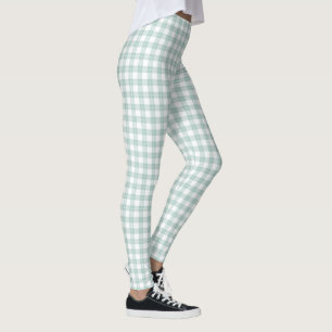 Classic Light Green and White Plaid Pattern Leggings