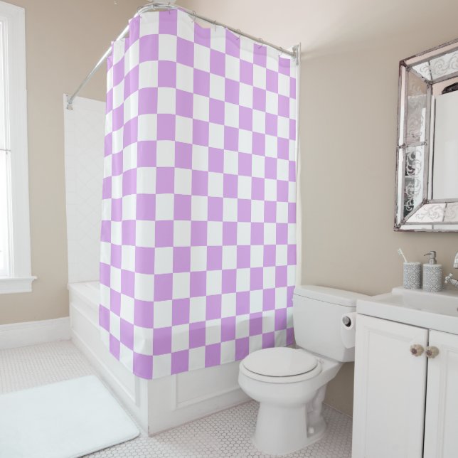 Classic light lavender chequerboard  shower curtain (In Situ)
