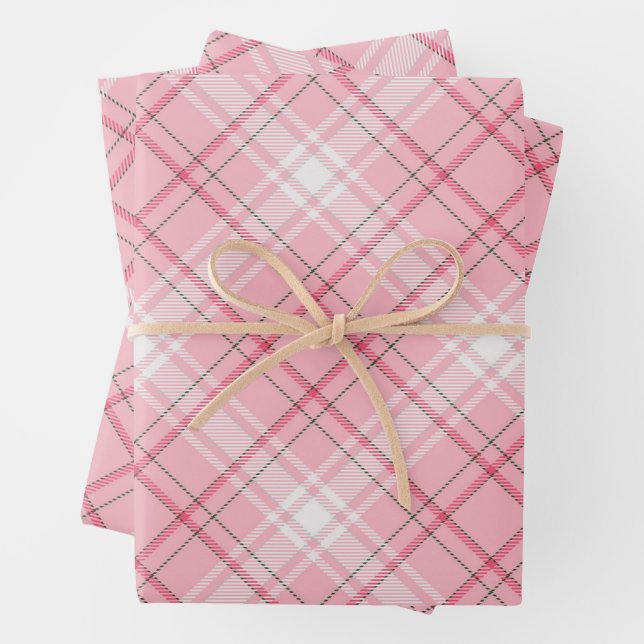 Classic Light Pink Plaid Pattern  Wrapping Paper Sheet (In situ)