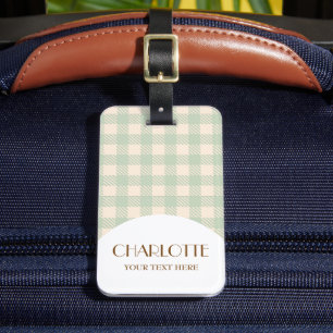 classic light sage green preppy gingham checked luggage tag