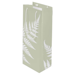 Classic Light Sage Green White Fern Botanical Wine Gift Bag