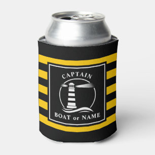 Classic Lighthouse Captain or Boat Name Yellow Can Cooler