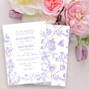 Classic Lilac Lavender Chinoiserie Floral Wedding Invitation