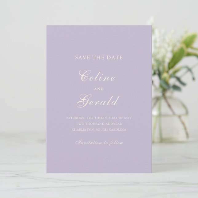 Classic Lilac QR Code Elegant Wedding Save The Date (Standing Front)