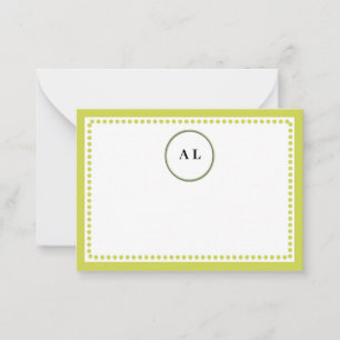 Classic Lime Green Border & Dots Monogrammed Note Card