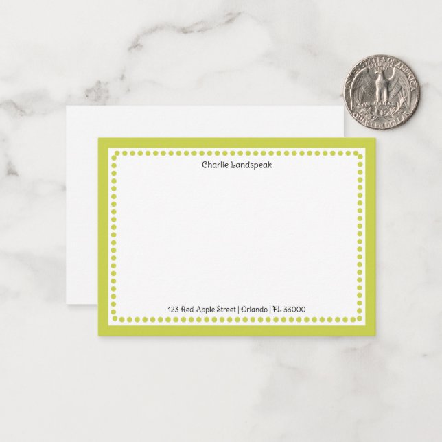 Classic Lime Green Dotted Frame Name, Address Card (Front/Back In Situ)
