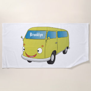 Classic lime green van cartoon  beach towel