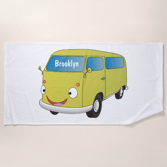 Classic lime green van cartoon  beach towel (Front)