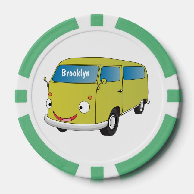 Classic lime green van cartoon poker chips (Front)