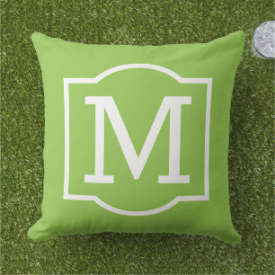 Classic Lime Green White Bracket Monogram Cushion