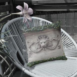 Classic Lion Head Architectural Relief Grey Cushion