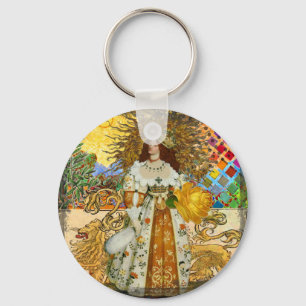 Classic Lion Woman Surreal Art Print Key Ring
