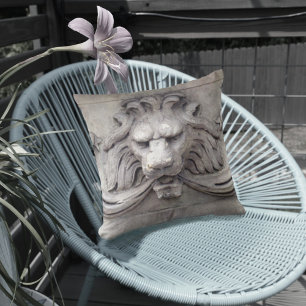 Classic LionHead Architectural Relief Grey Cushion