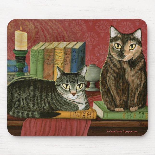 Classic Literary Cats Poe, Dickens, Art Mousepad (Front)