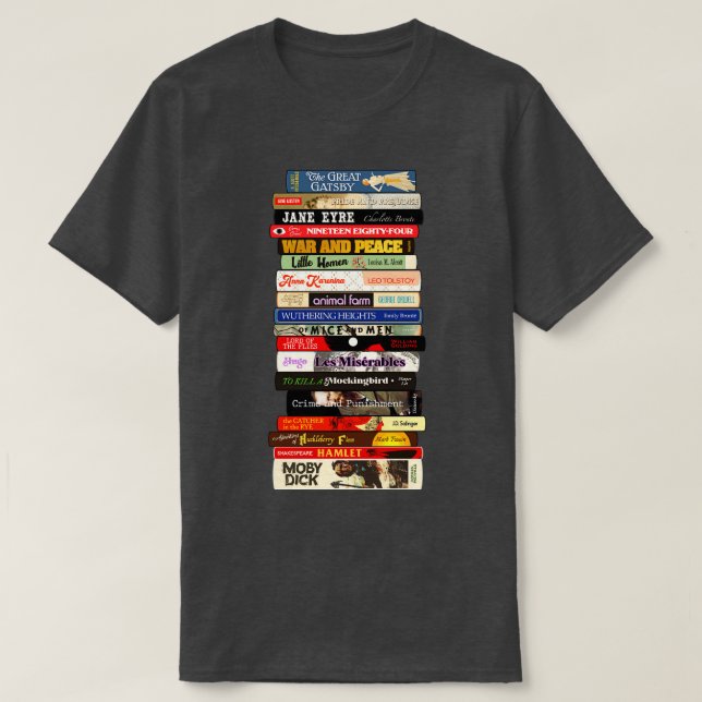 Classic Literature Books Stack T-Shirt (Design Front)