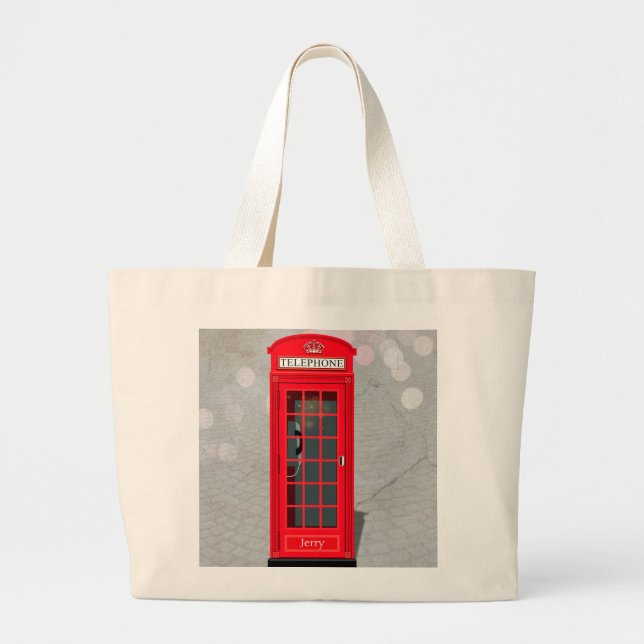 Classic London Red Phone Booth with Name  Large Tote Bag (Front)