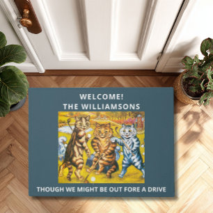 Classic Louis Wain Cats Playing Golf Personalised Doormat