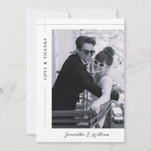 Classic Love and Thanks Black White Photo Wedding Thank You Card