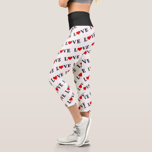 Classic LOVE Heart Motif Pattern Elegant Capri Leggings