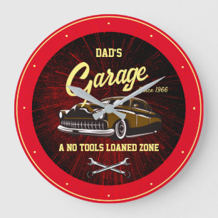 Classic Low Rider Garage Name Slogan Black Red Large Clock