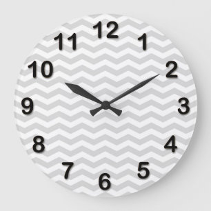 Classic Lt Gray White Thin Chevron Zig-Zag Pattern Large Clock