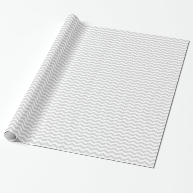 Classic Lt Grey White Thin Chevron Zig-Zag Pattern Wrapping Paper (Unrolled)