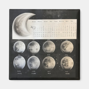 Classic Lunar Phases - Retro Celestial Calendar Pr Magnet