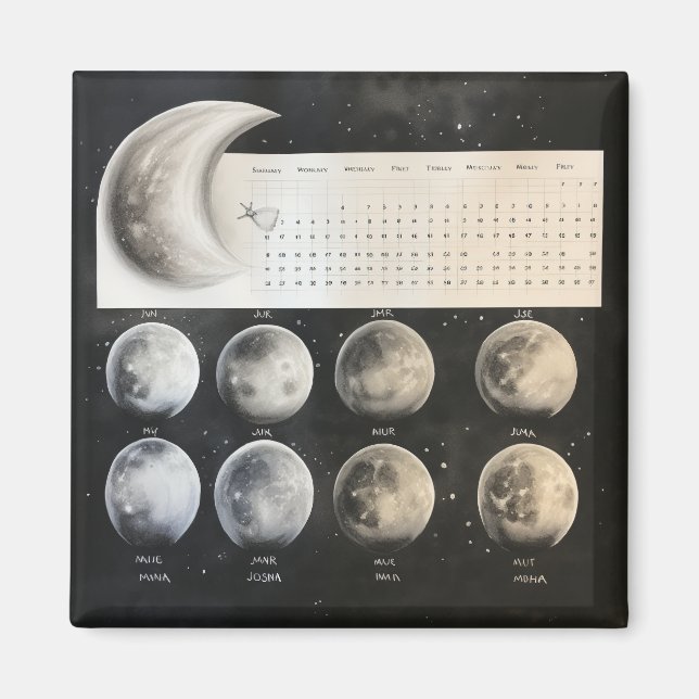 Classic Lunar Phases - Retro Celestial Calendar Pr Magnet (Front)