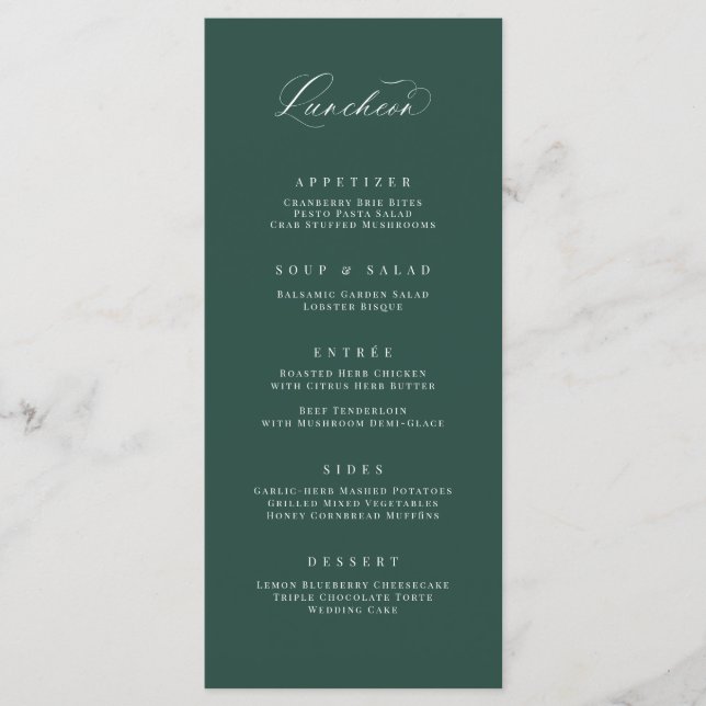 Classic Luncheon Menu Wedding Reception Meal Card (Front)