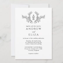 Classic Luxe Black and White Monogram  Invitation