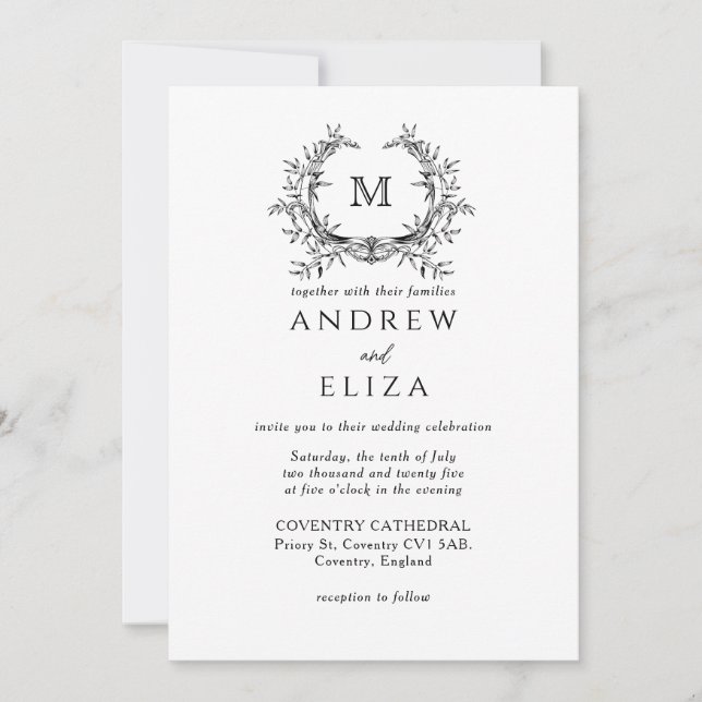 Classic Luxe Black Monogram Wedding Invitation (Front)