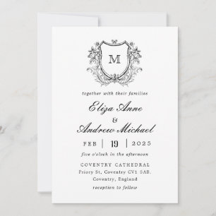 Classic Luxe Black Monogram Wedding Invitation