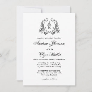 Classic Luxe Black & White Monogram  Invitation