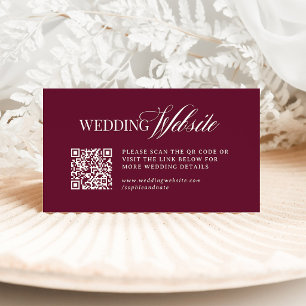 Classic Luxe Burgundy Wedding Website QR Code Enclosure Card