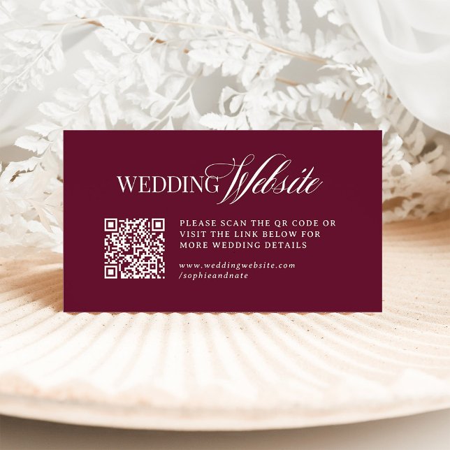 Classic Luxe Burgundy | Wedding Website QR Code Enclosure Card (Creator Uploaded)