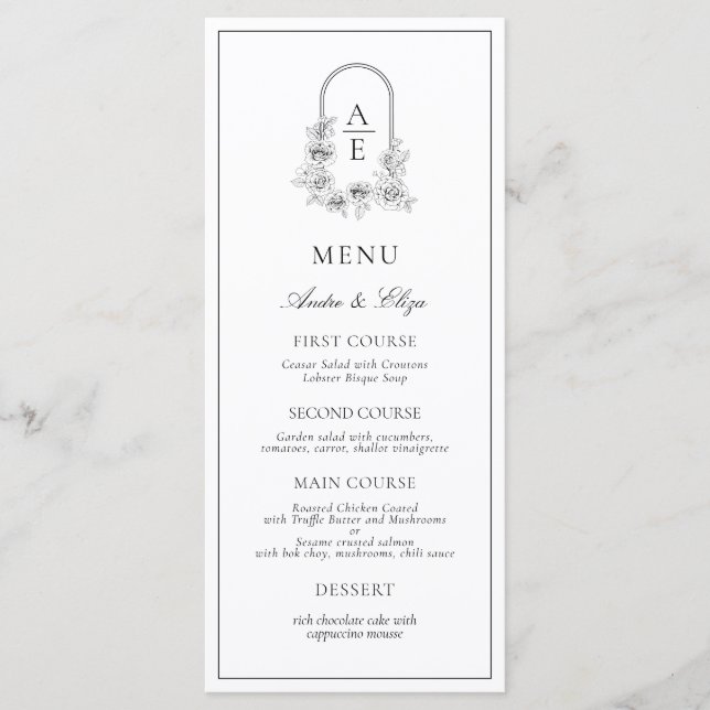 Classic Luxe Crest Monogram Wedding Menu (Front)