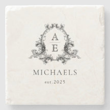 Classic Luxe Custom Monogram Crest Stone Coaster
