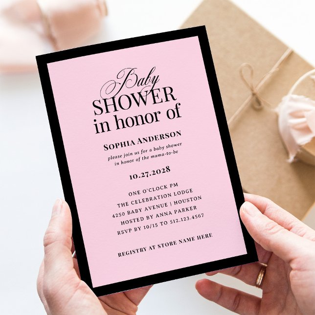 Classic Luxe | Elegant Black and Pink Baby Shower Invitation (Creator Uploaded)