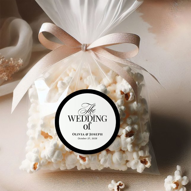 Classic Luxe | Elegant Black and White Wedding Classic Round Sticker (Creator Uploaded)