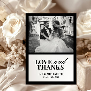 Classic Luxe Elegant Black and White Wedding Photo Thank You Card