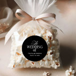 Classic Luxe | Elegant Black Wedding Classic Round Sticker<br><div class="desc">These elegant,  old money style wedding stickers feature a dramatic black background. There is a mix of classic white text and modern calligraphy for a classy and minimalist design perfect for your timeless,  formal wedding.</div>