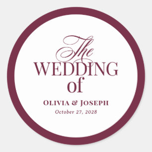 Classic Luxe Elegant Burgundy and White Wedding Round Sticker