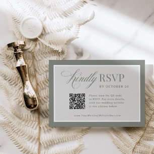 Classic Luxe Elegant Sage Green QR Code Wedding RSVP Card