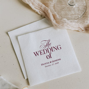 Classic Luxe   Elegant White and Burgundy Wedding Napkin