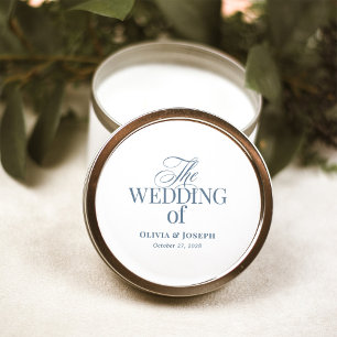 Classic Luxe Elegant White and Dusty Blue Wedding Classic Round Sticker